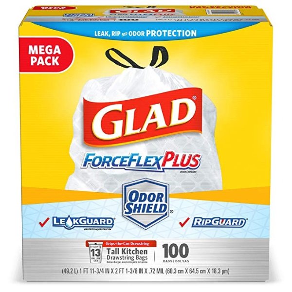 Clorox Commercial Solutions Glad ForceFlex Tall Kitchen Drawstring Trash Bags - Unscented - 13 Gallon - 100 Count