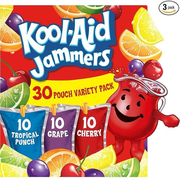 Jammers Tropical Punch, Grape, & Cherry Flavored Juice Drink Variety Pack (30 Pouches)