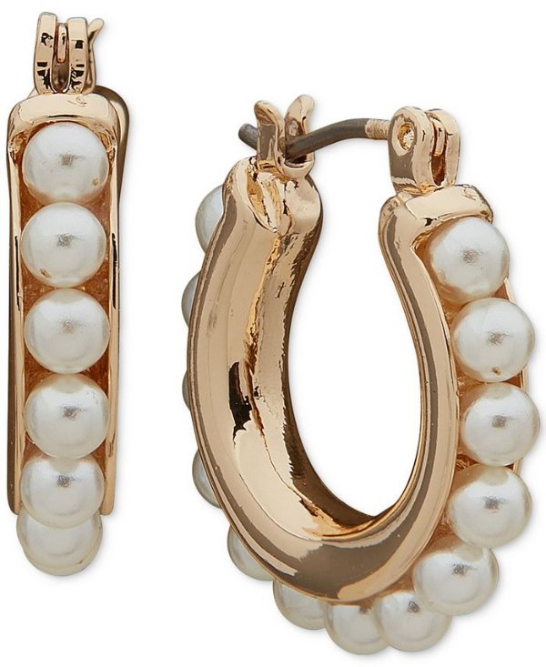 Gold-Tone Imitation-Pearl Hoop Earrings