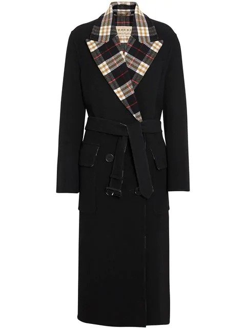 Check-lined Wool Cashmere Double-breasted Coat
