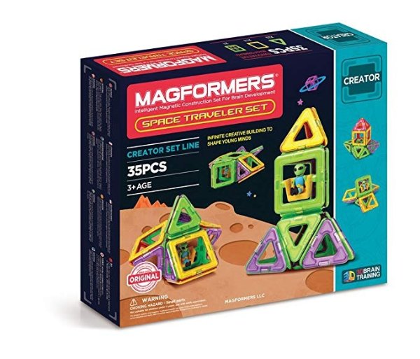 Space Traveler Set (35 Piece) Magnetic Building Blocks, Educational Magnetic Tiles Kit , Magnetic Construction STEM Travel Toy Set
