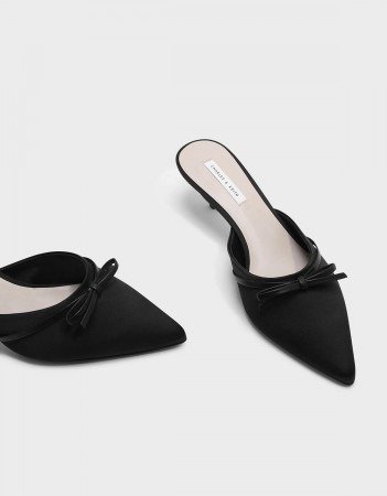 Black Bow Detail Mules | CHARLES & KEITH