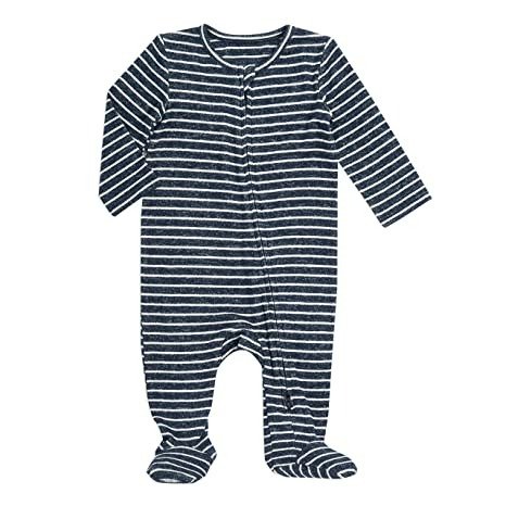 aden + anais Snuggle Knit Baby Boy Long Sleeve Zipper, One-Piece Footed Sleeper, Navy Stripe, 3-6M