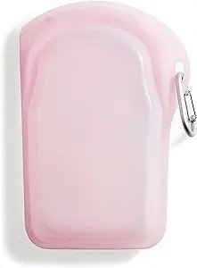 Reusable Silicone Storage Bag, Food Storage Container, Microwave and Dishwasher Safe, Leak-free, Go Bag, Pink