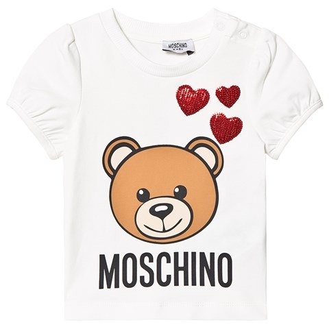 White Bear Print Sequin Heart T-Shirt | AlexandAlexa