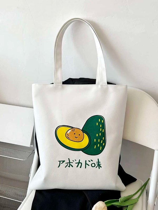Girls Strawberry & Avocado Graphic Canvas Tote Bag