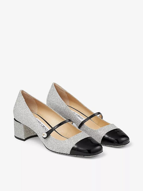 Elisa 45 pearl-embellished patent-leather heeled courts