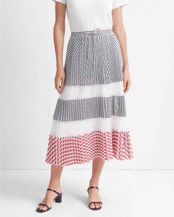 Pleated Midi Stripe Skirt