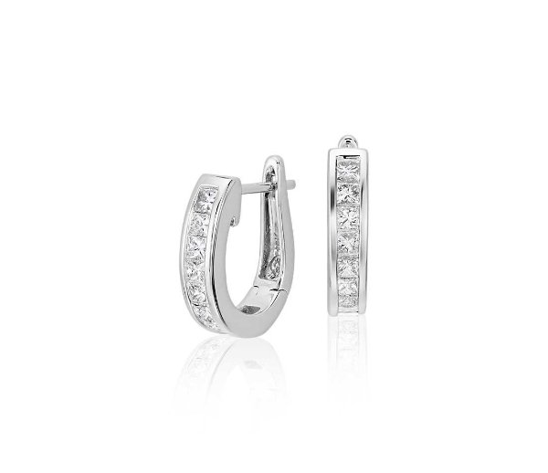 Princess-Cut Hoop Diamond Earrings in 18k White Gold (1 ct. tw.) | Blue Nile