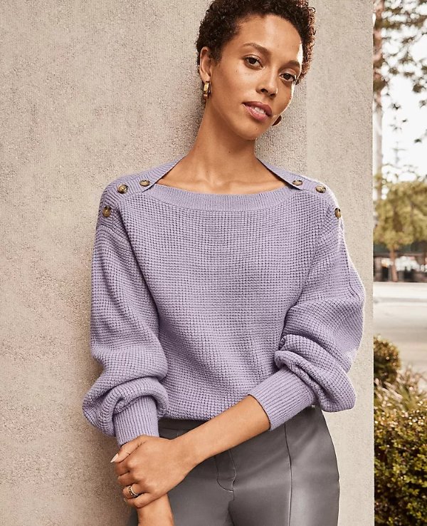 Shoulder Button Waffle Sweater | Ann Taylor
