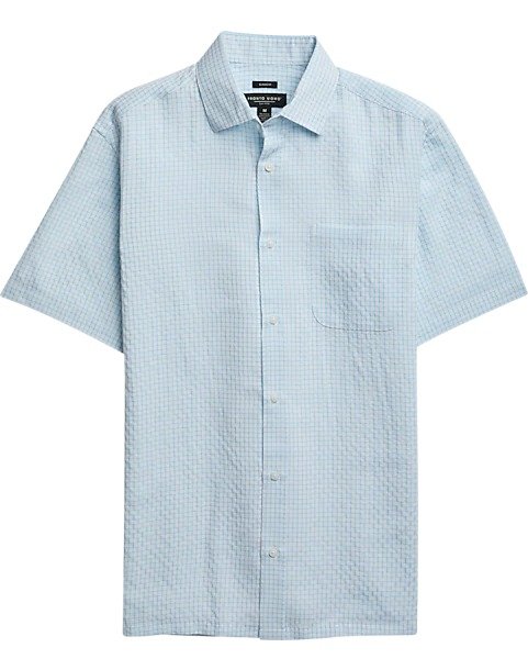 Pronto Uomo White & Light Blue Check Short Sleeve Sport Shirt - Men's Shirts | Men's Wearhouse