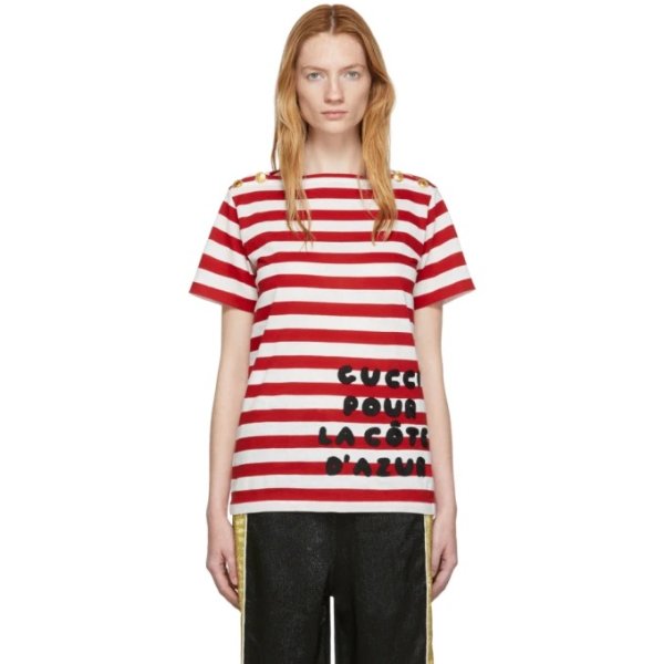 Gucci - Red Striped 'Gucci Pour La Cote D'Azur' T-Shirt