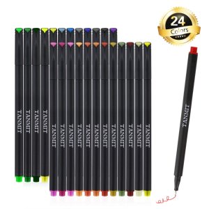 TANMIT Fineliner Pens Colored Fine Tip Markers, Fine Point Bullet Journal Pens Sketch Writing Drawing Markers Set for Coloring Book Taking Note Calendar (24 Colors)
