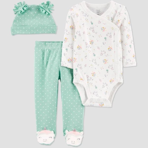 Baby Girls' Unicorn 3pc Top & Bottom Set - Just One You® made by carter's Green