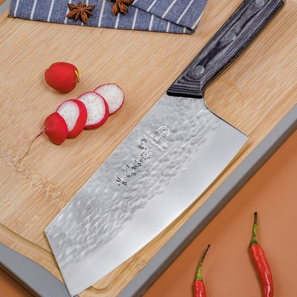 SHI BA ZI ZUO 7.5 Inch Forged Steel Chef Cleaver Vegetable Knife with  Sturdy Full Tang Pakka Wood Handle Built for Daily and Professional Use