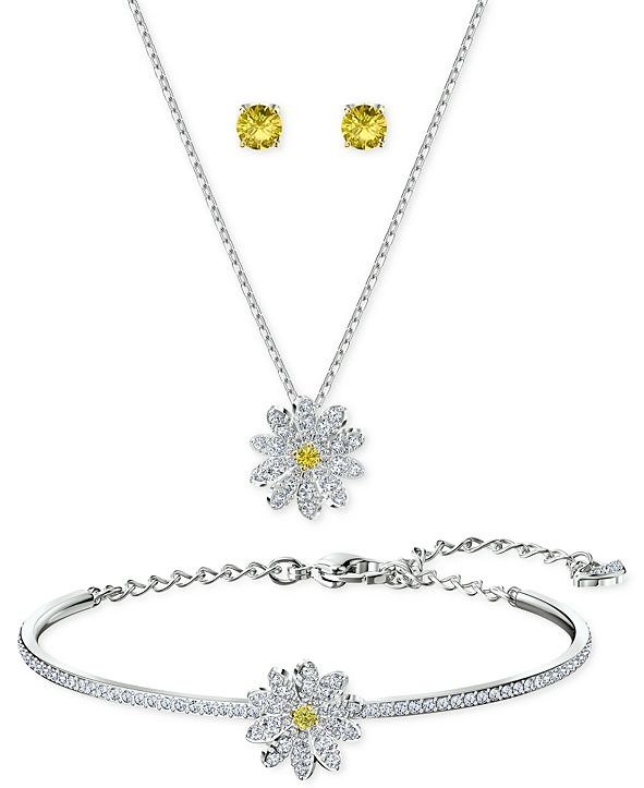 Silver-Tone 3-Pc. Set Eternal Flower Stud Earrings, Bangle Bracelet, and Pendant Necklace