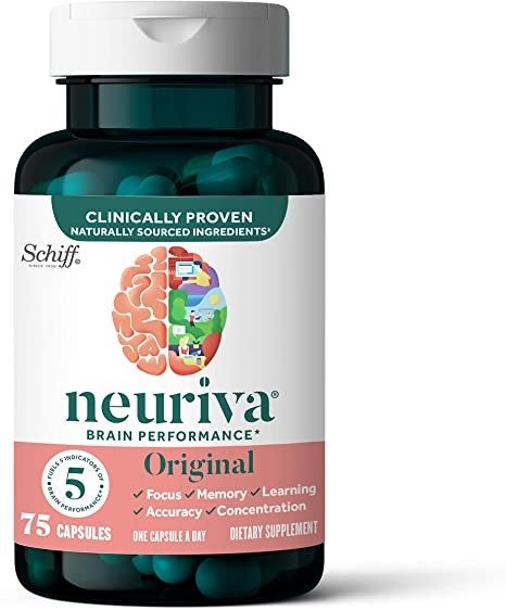 Nootropic Brain Support Supplement - Neuriva Original Capsules (75 count in a bottle) Phosphatidylserine, Gluten Free, Decaffeinated - Supports Focus, Memory, Learning, Accuracy & Concentration