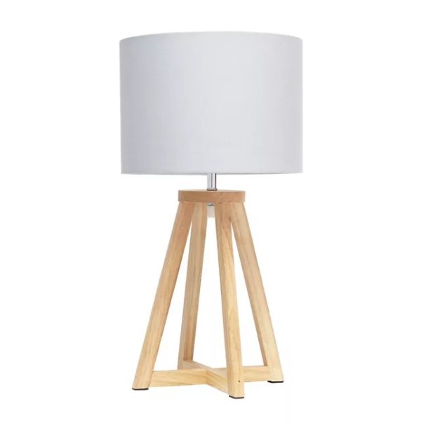 Interlocked Triangular Wood Table Lamp with Fabric Shade