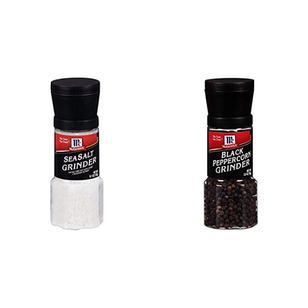 Grinders Sea Salt Grinder, 6.1 oz withBlack Peppercorn Grinder, 2.5 oz
