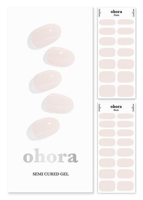 ohora Semi Cured Gel Nail Strips (N Cream Light) - Works with Any Nail Lamps, Salon-Quality, Long Lasting, Easy to Apply & Remove - Includes 2 Prep Pads, Nail File & Wooden Stick - White