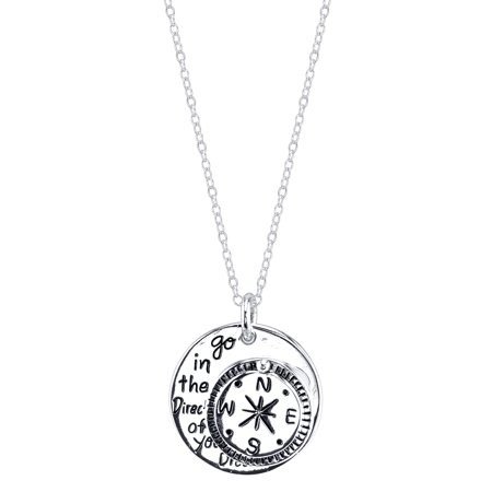 Sterling Silver "Go in the Direction Of Your Dreams" with Compass Pendant Necklace, 18"