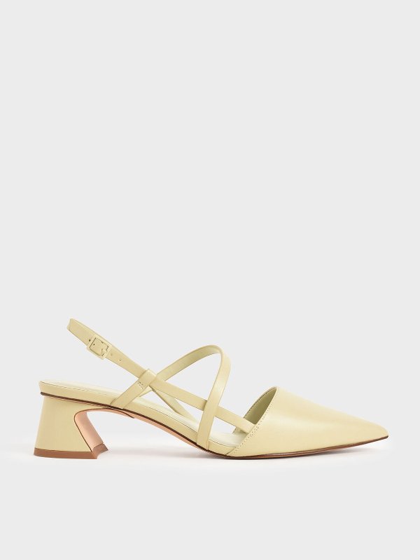 Yellow Strappy Trapeze Heel Pumps | CHARLES &amp; KEITH