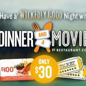 白菜价：2张电影票+价值$100餐厅礼卡 总价值$124