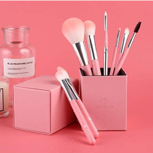 amoore 8件粉色化妆刷套装 带化妆刷收纳盒