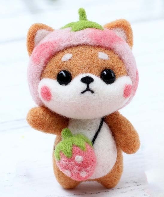 Pink Strawberry Shiba Inu DIY Felting Kit