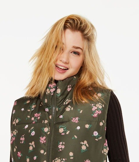 Floral Quilted Puffer Vest