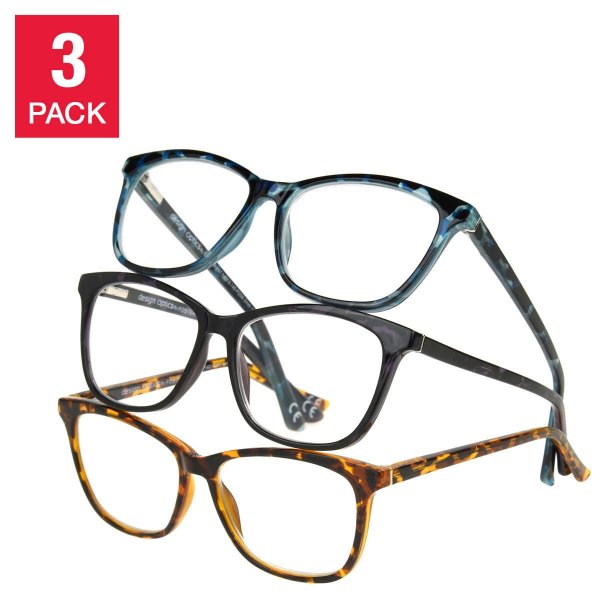 Optics by Foster Grant, Limited Collection Full Rim Plastic Reading Glasses, 3-pack
