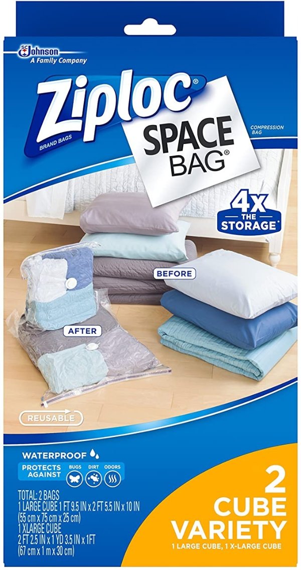 Space Bag , 2 Piece Cube Combo Vac Bags (1 Large and 1 Extra Large), Clear