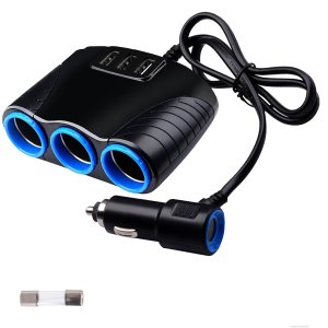 EEEKit Automotive 3 Socket Car Multi Cigarette Lighter Socket Splitter with USB Charger