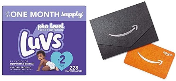 Luvs Pro Level Leak Protection Diapers - Size 2 228 Count + $10 Amazon.com Gift Card