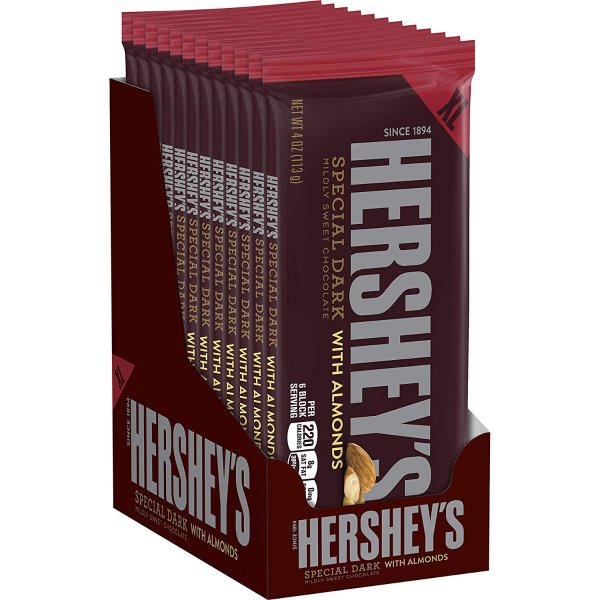 HERSHEY‘S Dark Chocolate Candy Bars with Almonds (Pack of 12)