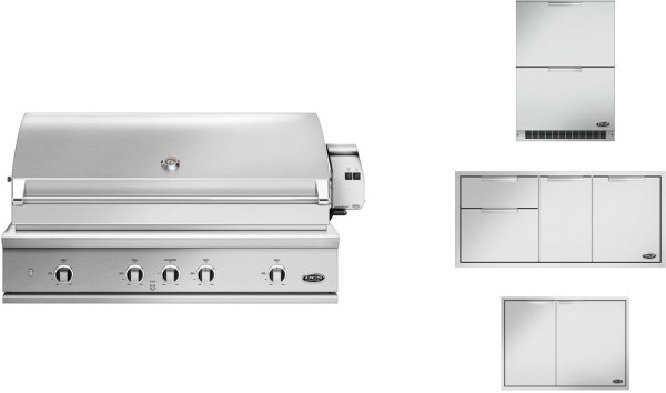 DCS DCSOP12F26 48 Inch Built-In Gas Grill Package with 42 Inch Outdoor Dry Pantry, 24 Inch Refrigerator and Access Drawer Storage