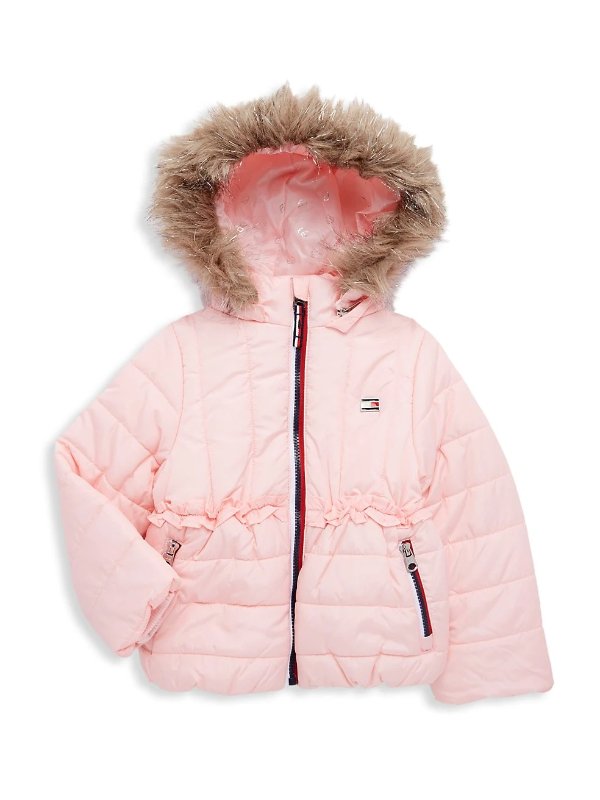​​Little Girl's Faux Fur-Trim Down Puffer Jacket