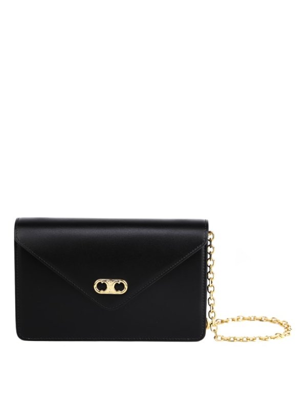 Black Wallet With Triomphe Maillon Chain In Shiny Calf Leather