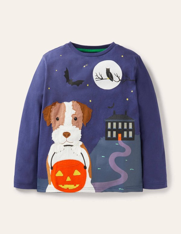 Halloween Applique T-shirt - College Navy Sprout | Boden US