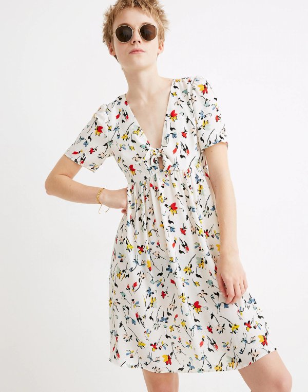Tie-Front Mini Dress in Drifting Flowers