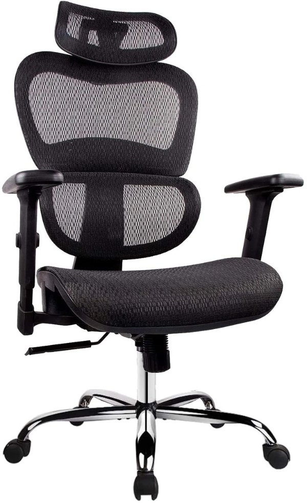 Smugdesk Office Chair, Ergonomics Mesh Chair Computer Chair Desk Chair High Back Chair w/Adjustable Headrest and Armrests - Black