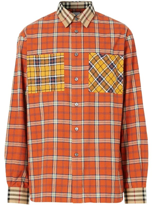 Contrast Check Cotton Flannel Oversized Shirt