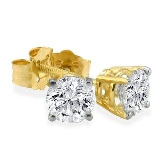 Nearly 1/2ct Diamond Stud Earrings in 14k Yellow Gold Basket