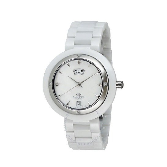 White Ceramic Diamond Mother of Pearl Dial Ladies Watch ON609LWT