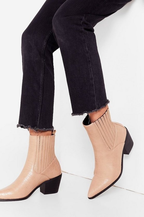 Faux Leather Croc Pointed Ankle Boots | Nasty Gal
