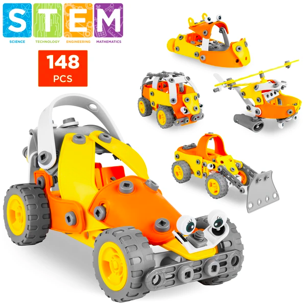 5合1教育STEM儿童自搭建设计玩具套装，共147个零件
