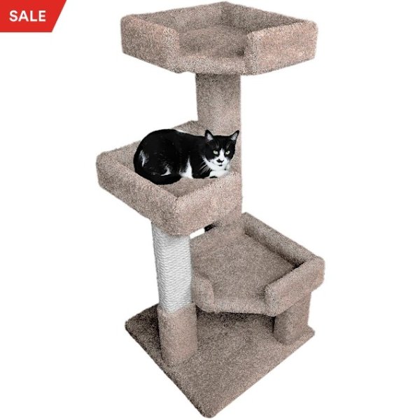 New Cat Condos 3 Level Brown Solid Wood Triple Kitty Pad, 45" H | Petco