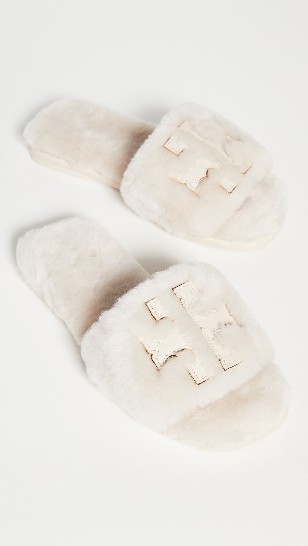 Double T Shearling Slides