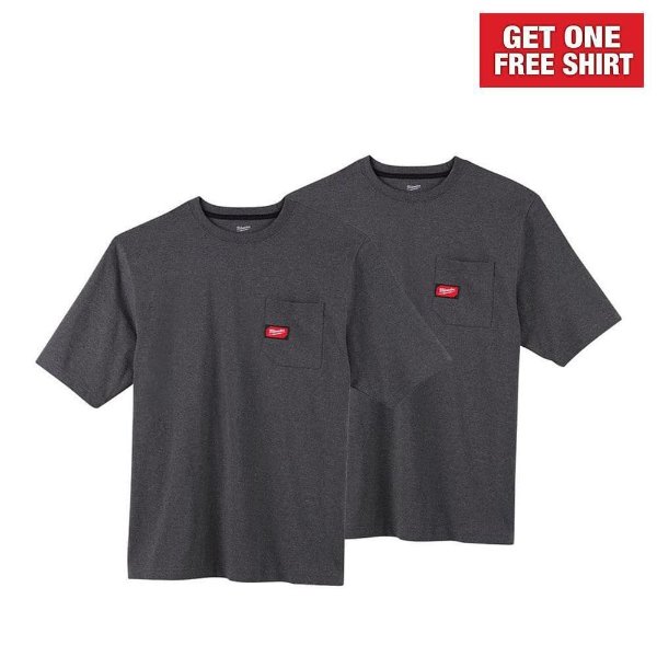 Men's Large Gray Heavy-Duty Cotton/Polyester Short-Sleeve Pocket T-Shirt (2-Pack)