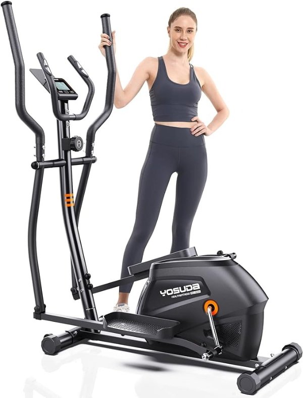 Compact Elliptical Machine - Elliptical Machine for Home Use with Hyper-Quiet Magnetic Drive System, 16 Levels Adjustable Resistance, with LCD Monitor & Ipad Mount